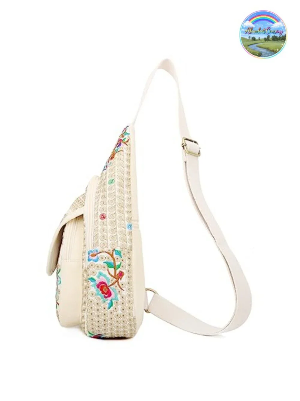 Vintage Floral Embroidered Canvas Sling Backpack Crossbody Purse